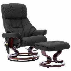 VidaXL Fauteuil inclinable et repose-pied Noir Similicuir bois courbé