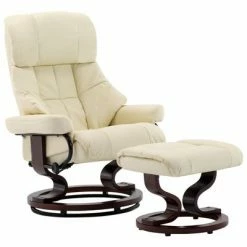 VidaXL Fauteuil inclinable repose-pied Crème Similicuir et bois courbé