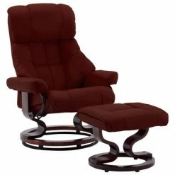 VidaXL Fauteuil repose-pied Rouge bordeaux Similicuir et bois courbé