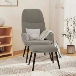VidaXL Chaise de relaxation avec tabouret Gris clair Velours 9 VidaXL Chaise de relaxation avec tabouret Gris clair Velours -Fauteuils Soldes image 1 3097353