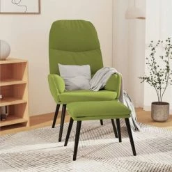 VidaXL Chaise de relaxation avec tabouret Vert clair Velours -Fauteuils Soldes image 1 3097356