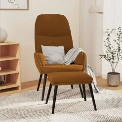 VidaXL Chaise de relaxation avec tabouret Marron Velours -Fauteuils Soldes image 1 3097361