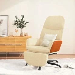 VidaXL Chaise de relaxation avec repose-pied Crème Tissu -Fauteuils Soldes image 1 3097396