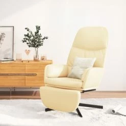 VidaXL Chaise de relaxation avec tabouret Blanc crème Similicuir -Fauteuils Soldes image 1 3097416