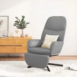 VidaXL Chaise de relaxation avec tabouret Gris Similicuir -Fauteuils Soldes image 1 3097418