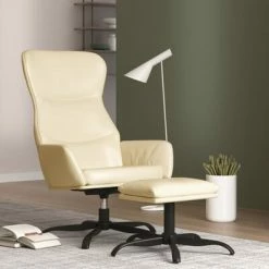VidaXL Chaise de relaxation avec tabouret Crème Similicuir -Fauteuils Soldes image 1 3097445