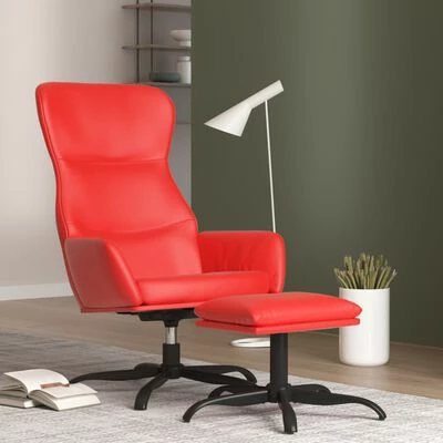 VidaXL Chaise de relaxation avec tabouret Rouge Similicuir 4 VidaXL Chaise de relaxation avec tabouret Rouge Similicuir – Image 2