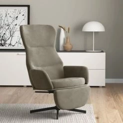 VidaXL Chaise de relaxation avec repose-pieds Gris clair Velours -Fauteuils Soldes image 1 3097495
