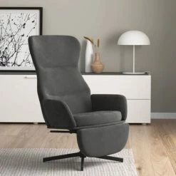 VidaXL Chaise de relaxation avec repose-pieds Gris foncé Velours -Fauteuils Soldes image 1 3097496