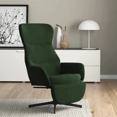 VidaXL Chaise de relaxation avec repose-pieds Vert foncé Velours 4 VidaXL Chaise de relaxation avec repose-pieds Vert foncé Velours – Image 2