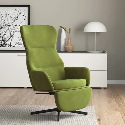 VidaXL Chaise de relaxation avec repose-pieds Vert clair Velours 4 VidaXL Chaise de relaxation avec repose-pieds Vert clair Velours – Image 2