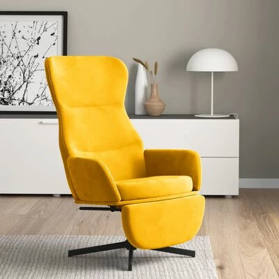 VidaXL Chaise de relaxation avec repose-pieds Jaune moutarde Velours 4 VidaXL Chaise de relaxation avec repose-pieds Jaune moutarde Velours – Image 2