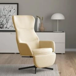 VidaXL Chaise de relaxation avec repose-pieds Blanc crème Velours -Fauteuils Soldes image 1 3097504