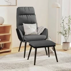 VidaXL Chaise de relaxation avec tabouret Gris clair Tissu similicuir -Fauteuils Soldes image 1 3097506