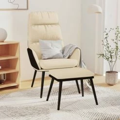 VidaXL Chaise de relaxation avec tabouret Crème Tissu et similicuir -Fauteuils Soldes image 1 3097508