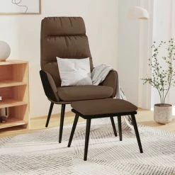 VidaXL Chaise de relaxation avec tabouret Marron Tissu et similicuir 9 VidaXL Chaise de relaxation avec tabouret Marron Tissu et similicuir -Fauteuils Soldes image 1 3097509