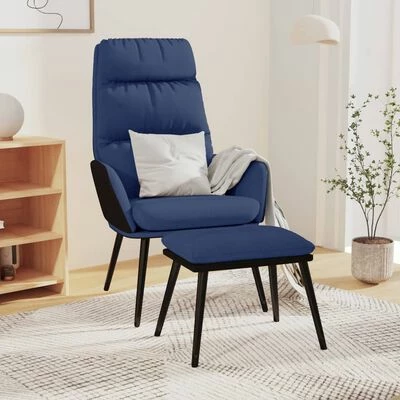 VidaXL Chaise de relaxation avec tabouret Bleu Tissu et similicuir 4 VidaXL Chaise de relaxation avec tabouret Bleu Tissu et similicuir – Image 2
