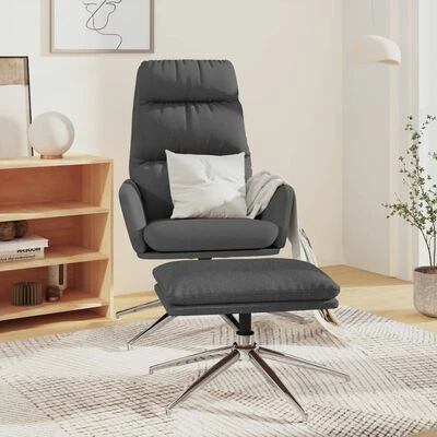 VidaXL Chaise de relaxation avec tabouret Gris foncé Tissu 4 VidaXL Chaise de relaxation avec tabouret Gris foncé Tissu – Image 2