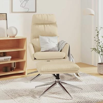 VidaXL Chaise de relaxation avec tabouret Crème Tissu 4 VidaXL Chaise de relaxation avec tabouret Crème Tissu – Image 2