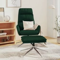 VidaXL Chaise de relaxation avec tabouret Vert foncé Tissu -Fauteuils Soldes image 1 3097518