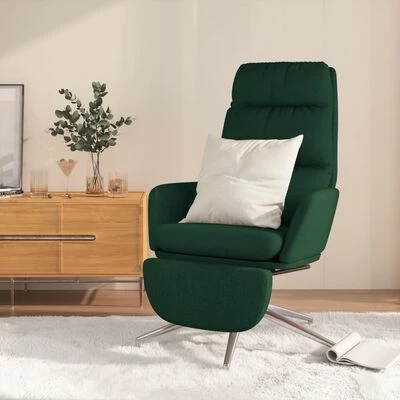 VidaXL Chaise de relaxation avec repose-pied Vert foncé Tissu 4 VidaXL Chaise de relaxation avec repose-pied Vert foncé Tissu – Image 2