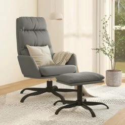 VidaXL Chaise de relaxation avec tabouret Gris Similicuir -Fauteuils Soldes image 1 3097538
