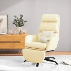 VidaXL Chaise de relaxation avec repose-pied Crème Similicuir -Fauteuils Soldes image 1 3097543
