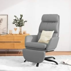 VidaXL Chaise de relaxation avec repose-pied Gris Similicuir -Fauteuils Soldes image 1 3097545