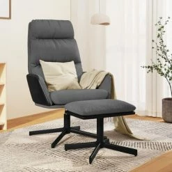 VidaXL Chaise de relaxation avec tabouret Gris clair Tissu -Fauteuils Soldes image 1 3097549