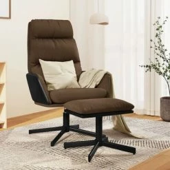 VidaXL Chaise de relaxation avec tabouret Marron Tissu -Fauteuils Soldes image 1 3097552