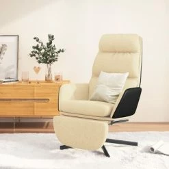 VidaXL Chaise de relaxation avec repose-pied Crème Tissu -Fauteuils Soldes image 1 3097558