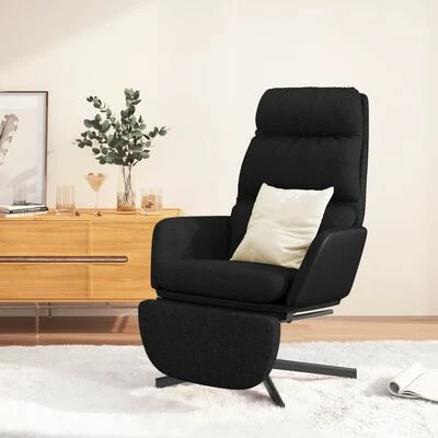 VidaXL Chaise de relaxation avec repose-pied Noir Tissu 4 VidaXL Chaise de relaxation avec repose-pied Noir Tissu – Image 2