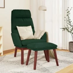 VidaXL Chaise de relaxation avec tabouret Vert foncé Tissu -Fauteuils Soldes image 1 3097568