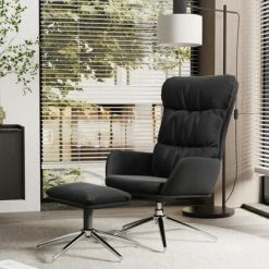 VidaXL Chaise relaxation et tabouret Noir Cuir véritable et similicuir -Fauteuils Soldes image 1 3097577