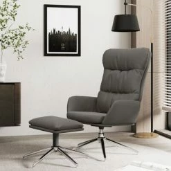 VidaXL Chaise de relaxation et tabouret Gris Cuir véritable/similicuir -Fauteuils Soldes image 1 3097579