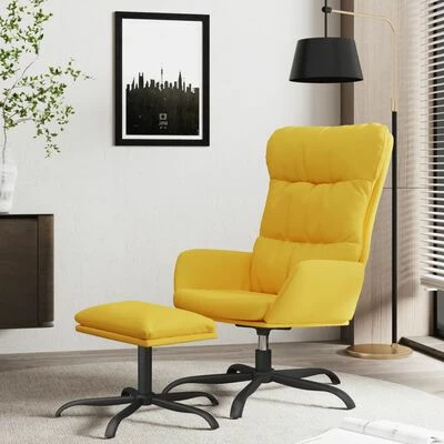 VidaXL Chaise de relaxation avec tabouret Jaune moutarde Tissu 4 VidaXL Chaise de relaxation avec tabouret Jaune moutarde Tissu â Image 2