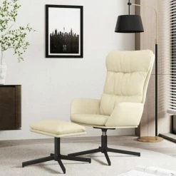 VidaXL Chaise de relaxation avec tabouret Crème Similicuir 9 VidaXL Chaise de relaxation avec tabouret Crème Similicuir -Fauteuils Soldes image 1 3097606