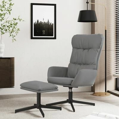 VidaXL Chaise de relaxation avec tabouret Gris anthracite Similicuir 4 VidaXL Chaise de relaxation avec tabouret Gris anthracite Similicuir – Image 2