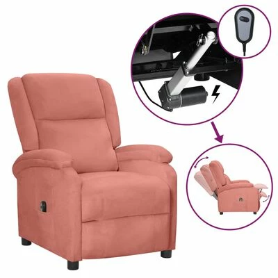 VidaXL Fauteuil inclinable électrique Rose Velours 3 VidaXL Fauteuil inclinable électrique Rose Velours
