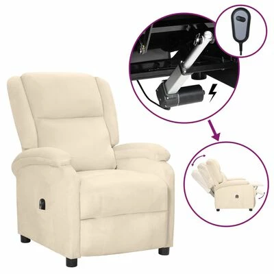 VidaXL Fauteuil inclinable électrique Crème Velours 3 VidaXL Fauteuil inclinable électrique Crème Velours