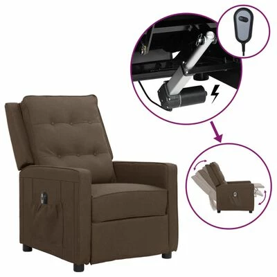 VidaXL Fauteuil inclinable électrique Marron Tissu 3 VidaXL Fauteuil inclinable électrique Marron Tissu