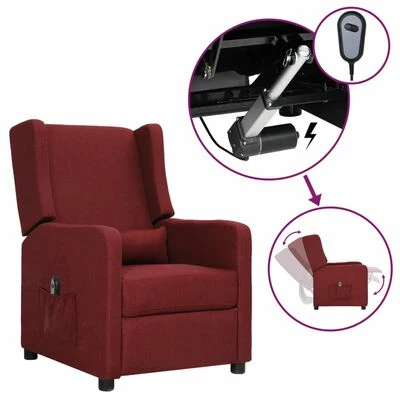 VidaXL Fauteuil inclinable électrique Rouge bordeaux Tissu 3 VidaXL Fauteuil inclinable électrique Rouge bordeaux Tissu