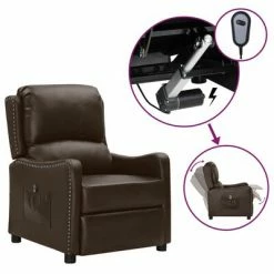 VidaXL Fauteuil inclinable électrique Marron Similicuir brillant