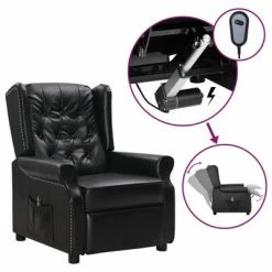 VidaXL Fauteuil inclinable électrique Noir Similicuir brillant