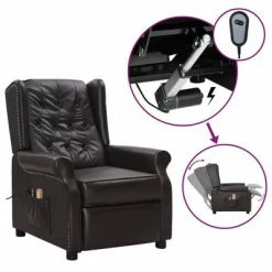 VidaXL Fauteuil inclinable électrique de massage Marron Similicuir