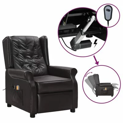 VidaXL Fauteuil inclinable électrique de massage Marron Similicuir 3 VidaXL Fauteuil inclinable électrique de massage Marron Similicuir