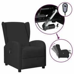 VidaXL Fauteuil inclinable électrique à oreilles Noir Similicuir