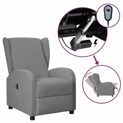 VidaXL Fauteuil inclinable électrique à oreilles Gris Similicuir 3 VidaXL Fauteuil inclinable électrique à oreilles Gris Similicuir