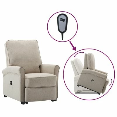 VidaXL Fauteuil inclinable Crème Tissu 3 VidaXL Fauteuil inclinable Crème Tissu