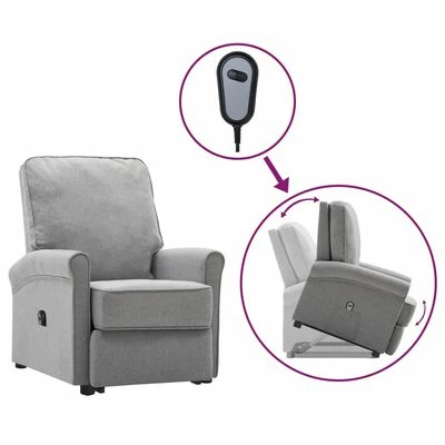 VidaXL Fauteuil inclinable Gris clair Tissu 3 VidaXL Fauteuil inclinable Gris clair Tissu